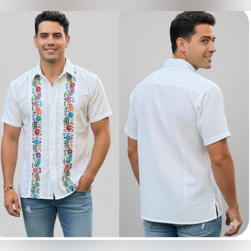 Men's White Embroidered Casual Shirt